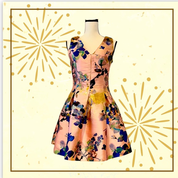 Designer Alberto MAKALI SATIN FLORAL COCKTAIL prom dress women’s size 4 small - Picture 1 of 12